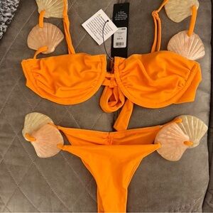 Fashion Nova Bold Orange Bikini with Shell Details